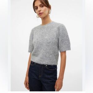 NEXT Heather Gray Short Sleeve Crew Neck Sweater Medium
